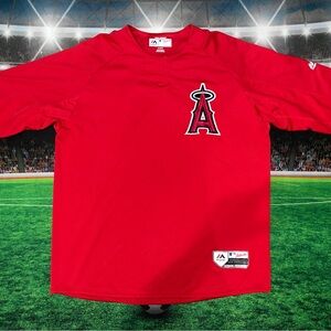 Los Angeles Angels Training MLB Majestic Jersey Red Mens Sz XL Preowned